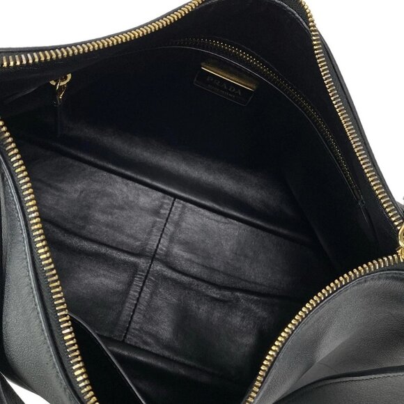 Auth PRADA Emme Large 1BC228 Black soft grain leather Shoulder Bag - Picture 14 of 15